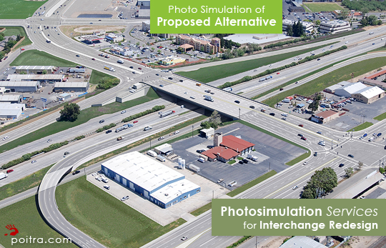 Photo simulation of Proposed Redesign Alternative. Photo-realistic Design Visualization and Photosimulation Services for Interchange Redesigns: SR99 and Kiernan Avenue Interchange Redesign Alternatives, CalTrans and Stanislaus County, Salida, CA